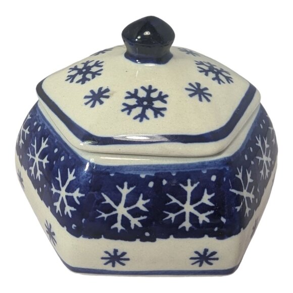 Polish Pottery Trinket Box Boleslawiec Hexagon Snow Flake Pattern - Picture 3 of 5